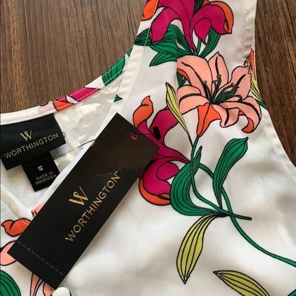 Worthington Suma Floral White Tank Top Small NWT - Picture 3 of 10